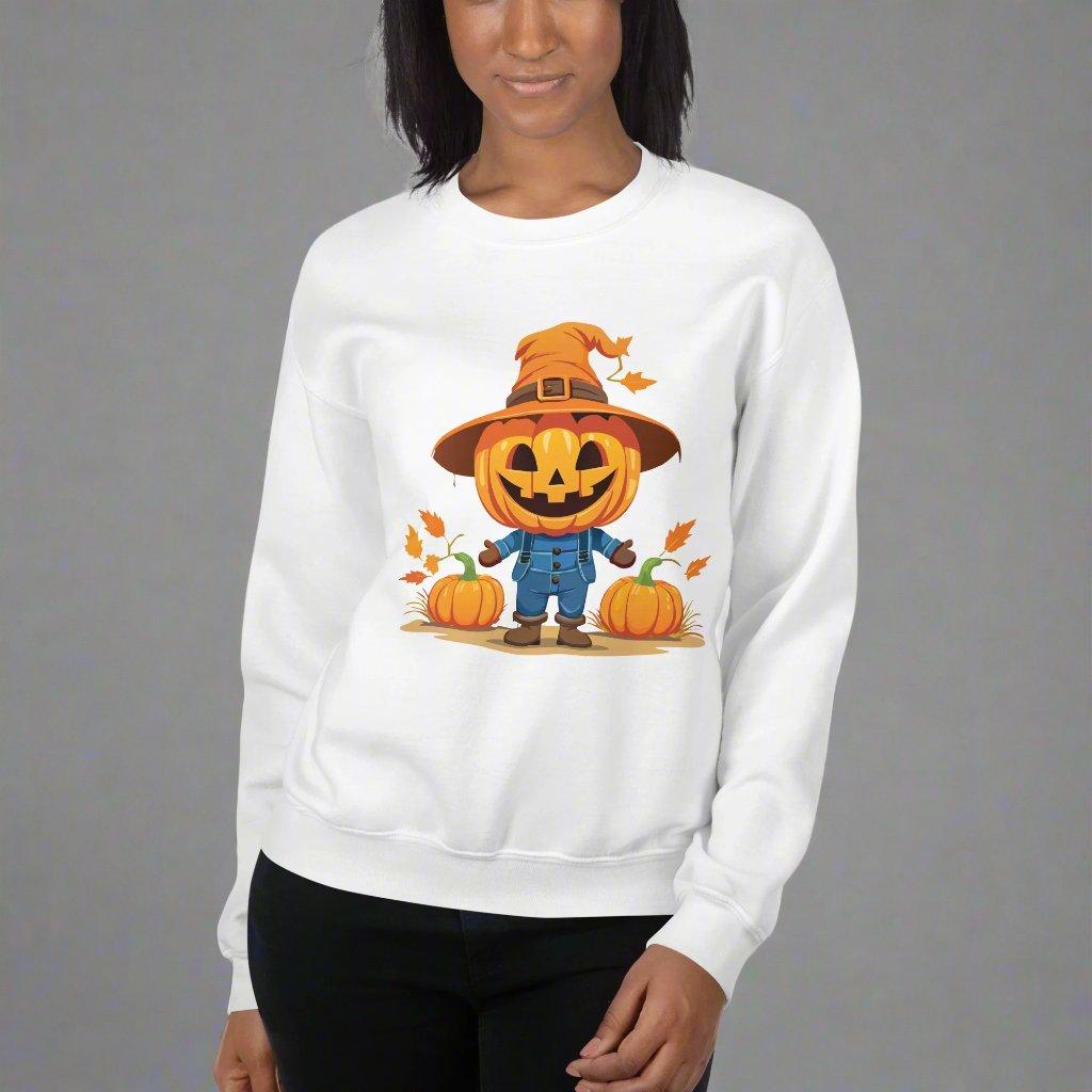 Jolly Scarecrow & Pumpkins Halloween Sweatshirt — Women's Sweatshirt