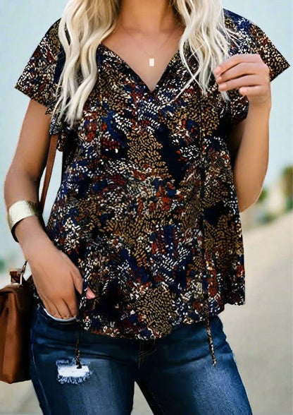 Chic Short Sleeve V-Neck Ladies Blouse | Timeless Fashion