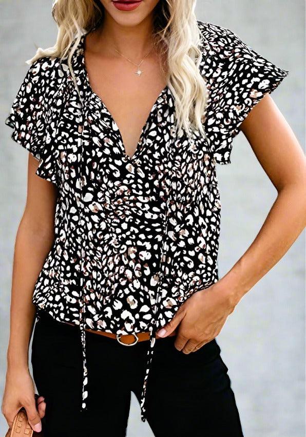 Chic Short Sleeve V-Neck Ladies Blouse | Timeless Fashion