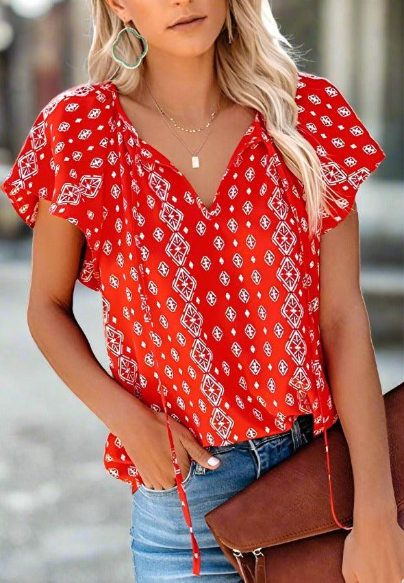 Chic Short Sleeve V-Neck Ladies Blouse | Timeless Fashion