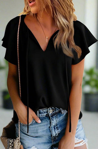 Chic Short Sleeve V-Neck Ladies Blouse | Timeless Fashion