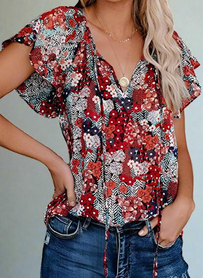 Chic Short Sleeve V-Neck Ladies Blouse | Timeless Fashion