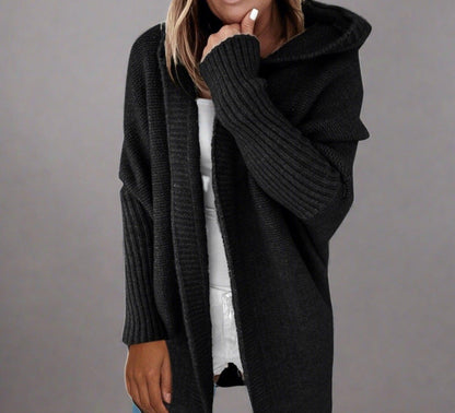 Long Knitted Cardigan — Hooded Women's Cardigan