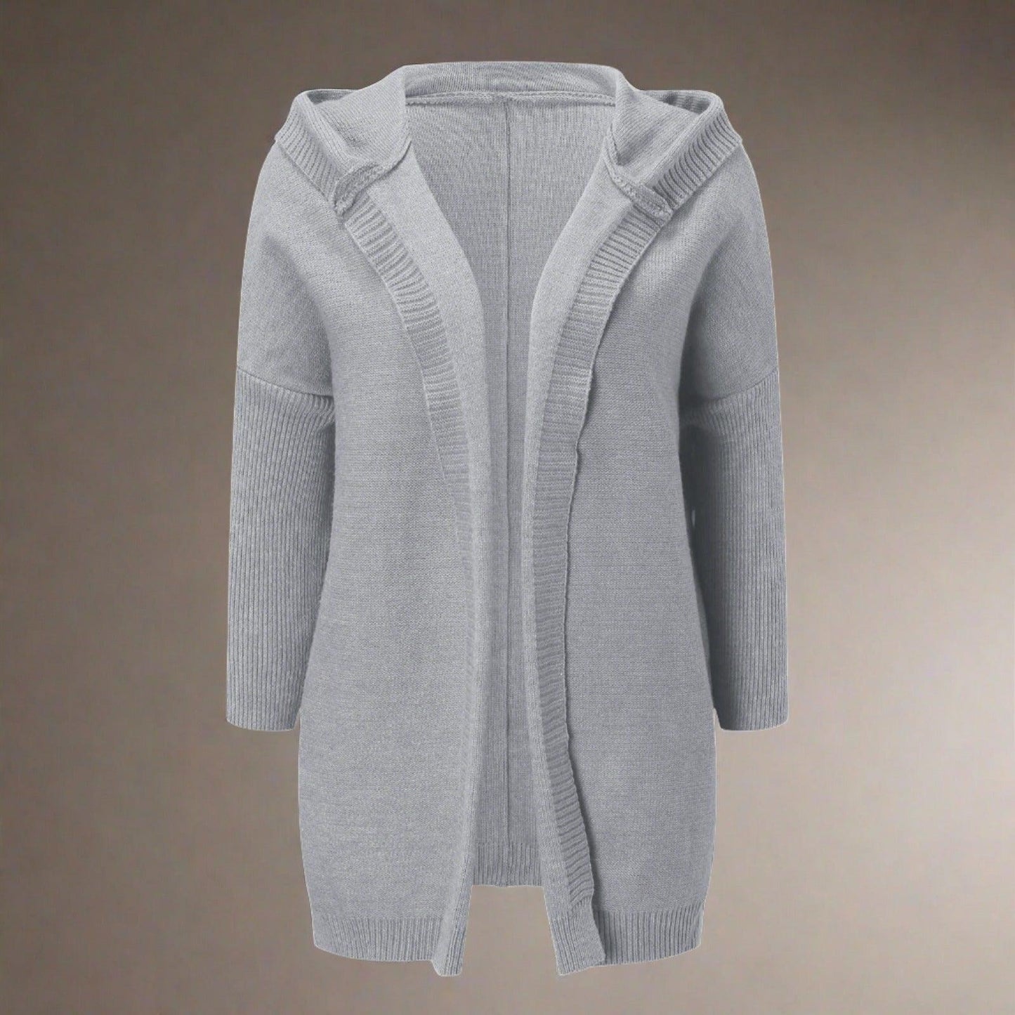 Long Knitted Cardigan — Hooded Women's Cardigan