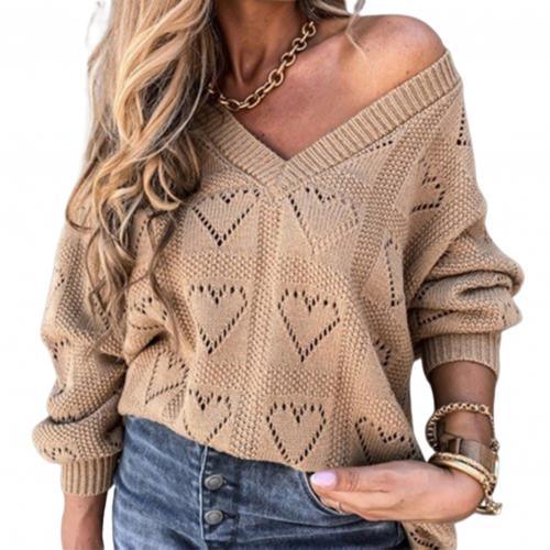 Heart Print Knitted Lose V-Neck Sweater — Heart Print Sweater