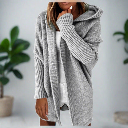 Long Knitted Cardigan — Hooded Women's Cardigan