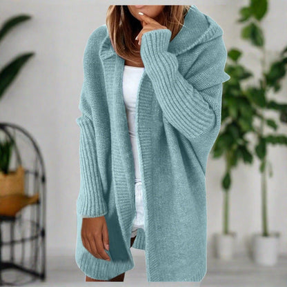 Long Knitted Cardigan — Hooded Women's Cardigan