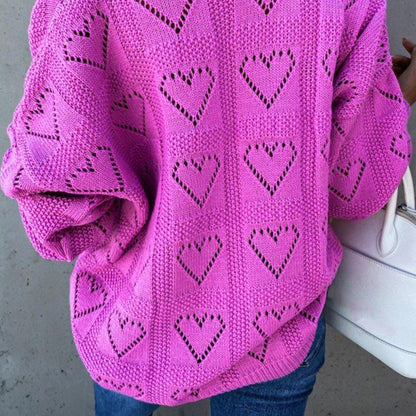 Heart Print Knitted Lose V-Neck Sweater — Heart Print Sweater