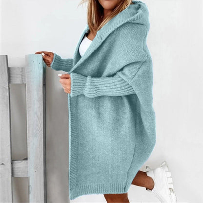 Long Knitted Cardigan — Hooded Women's Cardigan