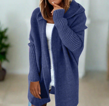 Long Knitted Cardigan — Hooded Women's Cardigan