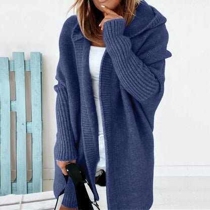 Long Knitted Cardigan — Hooded Women's Cardigan