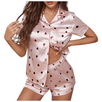 Women's Silky Satin Sleepwear Set | Short Sleeves & Shorts Sleepwear