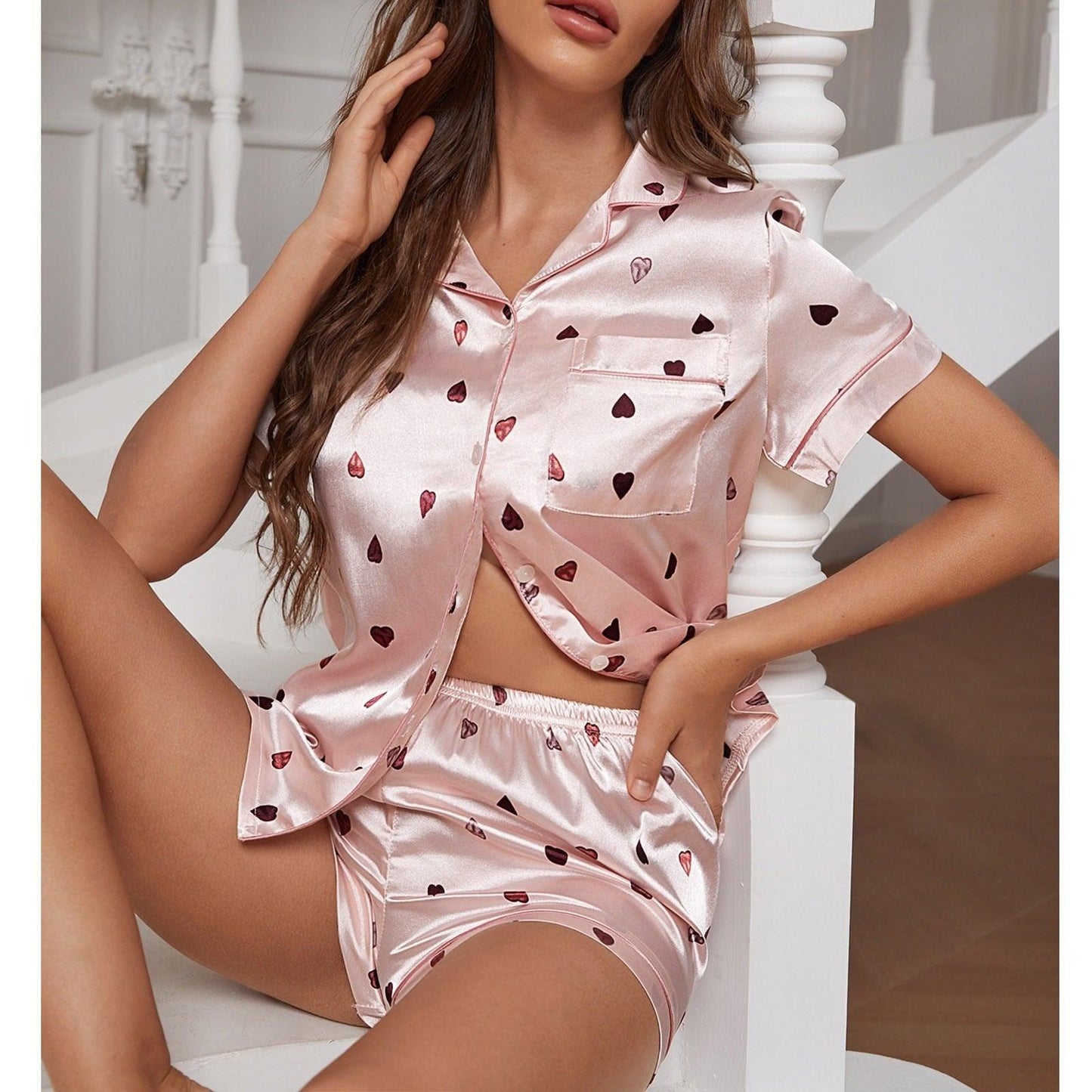 Women's Silky Satin Sleepwear Set | Short Sleeves & Shorts Sleepwear