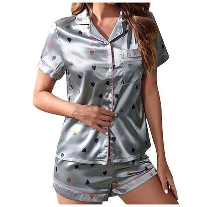 Women's Silky Satin Sleepwear Set | Short Sleeves & Shorts Sleepwear