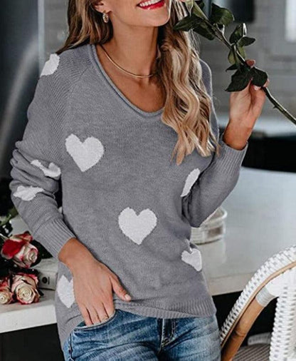 Women's Wide-Neck Pullover — Heart Print Sweater